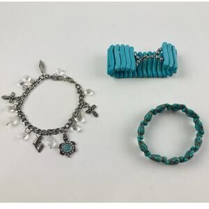 3 Turquoise Hawaii Sea Turtle Bracelets Kemps Ridley Charm Silver Stretch Cross